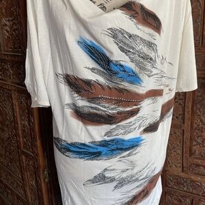 Roman PLUS Gemstone Feather Open Shoulder Ivory Jersey Tunic Blouse Shirt Top 3X